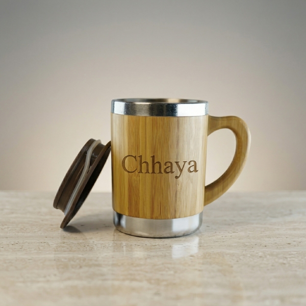 cup (1) Bamboo Insulated Coffee Mug – 12oz Reusable Bamboo & Stainless Steel Travel Cup